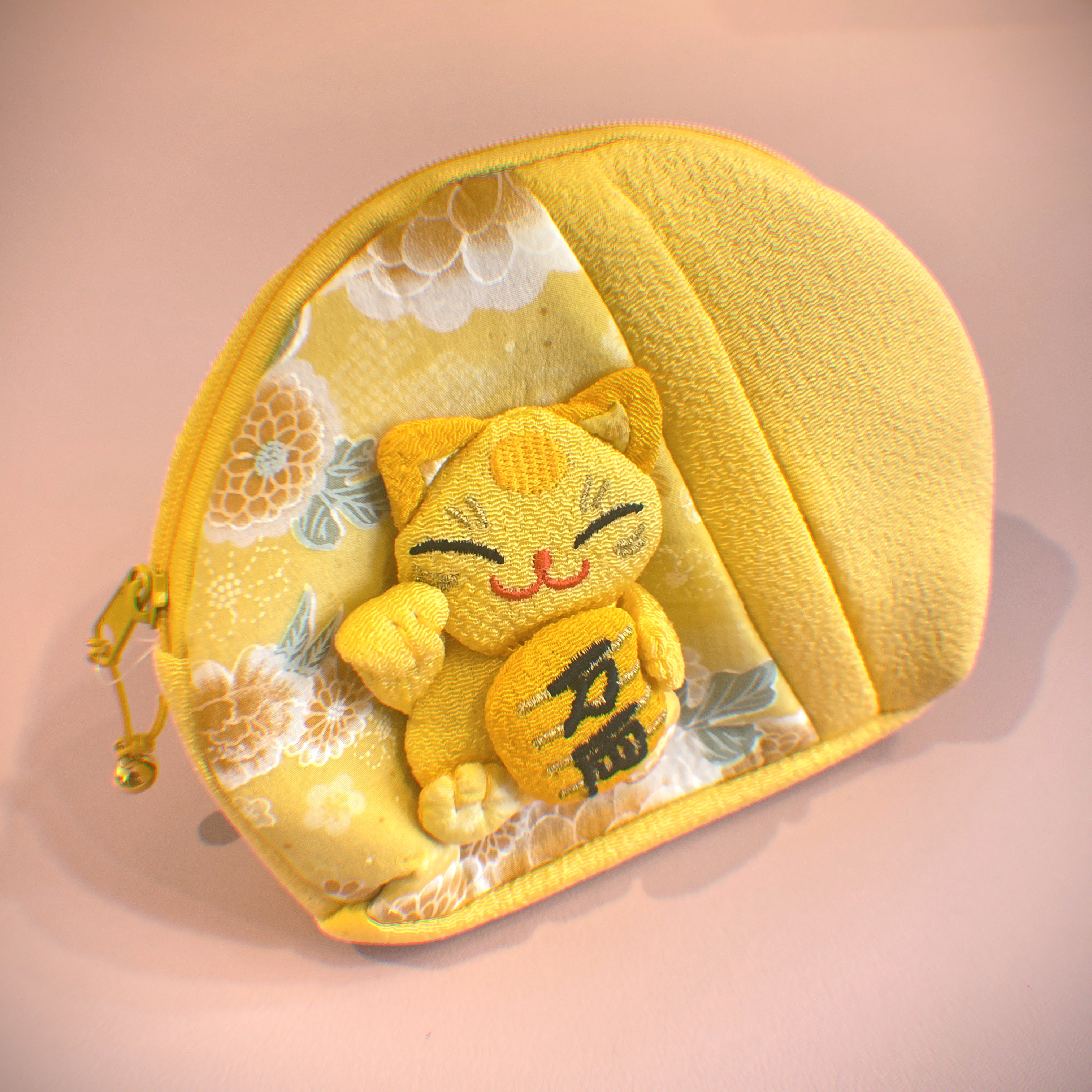 Yellow Beckoning cat Series Pouch