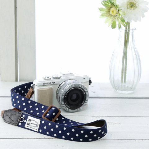 Mi-na camera Strap Dark Navy Dot